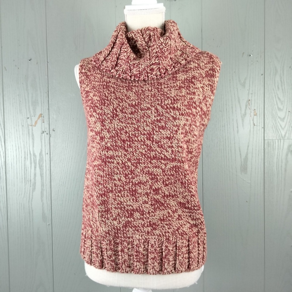 Vintage Y2K Chunky Sweater Women M Red Speckle Knit Turtleneck Sleeveless Preppy
